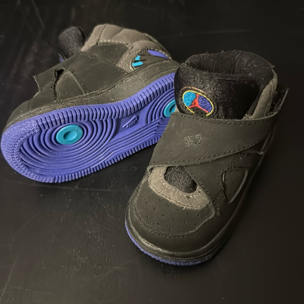 Jordan 8 Black, purple and Blue High-Top Sneakers with Unique Sole